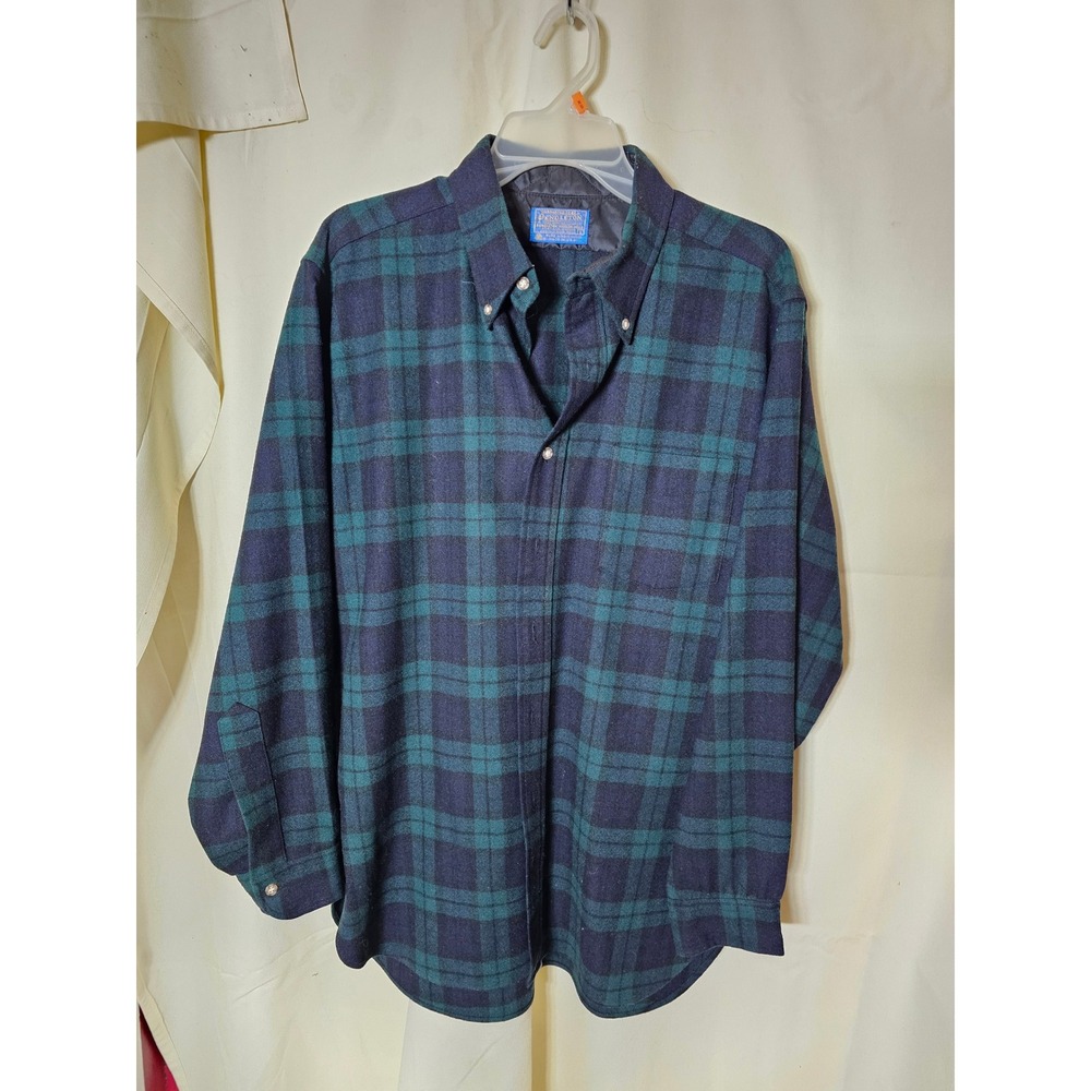 Pendleton Mens Black Watch Tartan Plaid 100% Virgin Wool Shirt USA Made Large